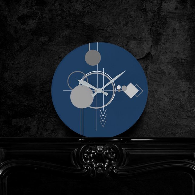 Relógio Redondo Tattoo Line Art | Cinzas de carvão azul Abstrato M (Criador carregado)