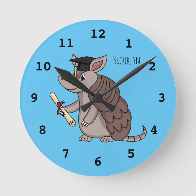Relógio Redondo Tatu bonito com desenho de boné de formatura (Frente)