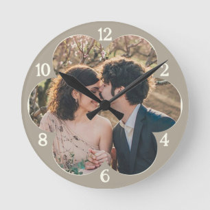 Relógio Redondo Taupe de Modelo de Fotografia Personalizada Flower