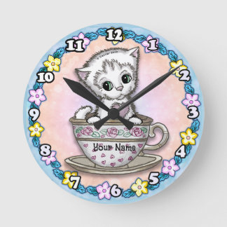Relógio Redondo Teacup Kitten Cat