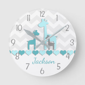 Relógio Redondo Téal Aqua Cinza Giraffe Nursery Wall Clock