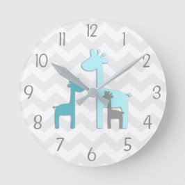 Relógio Redondo Téal Aqua Cinza Giraffe Nursery Wall Clock