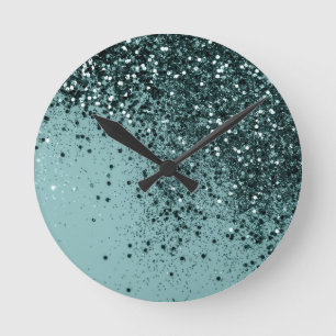 Relógio Redondo Teal Sereia Ocean Glitter #4 (Faux Glitter) #art