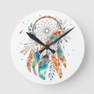 Relógio Redondo Teather Watercolor Dreamcatcher