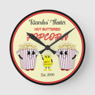 Relógio Redondo Teatro de Cinema Familiar com Pipoca com Manteiga