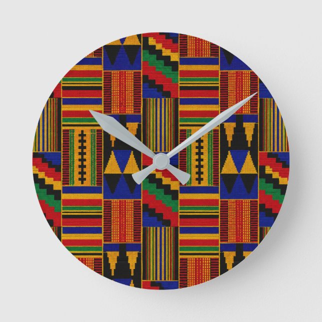 Relógio Redondo Tecido Kente Estilo Africano (Frente)
