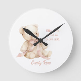 Relógio Redondo Teddy Bear Pastel Champagne  Gold Baby Girl 