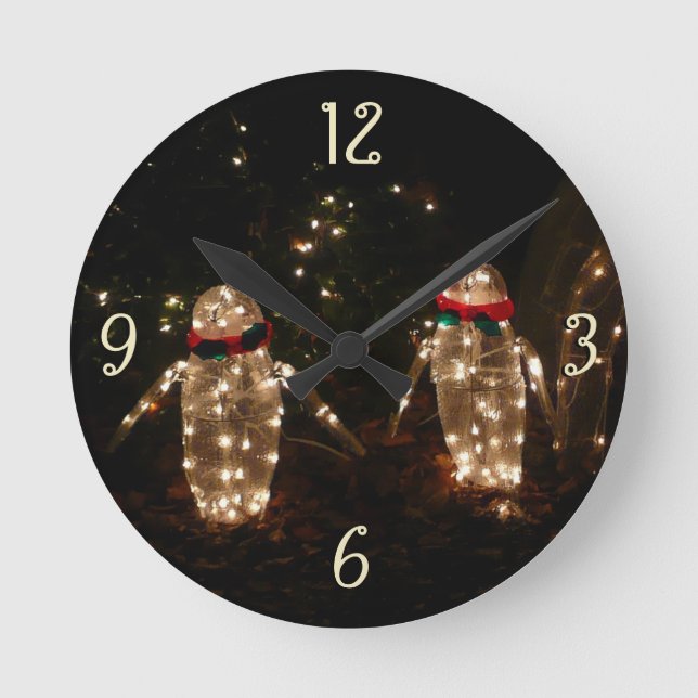 Relógio Redondo Tela de luz de feriado dos pinguins (Frente)