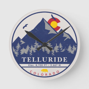 Relógio Redondo Telluride Colorado Retro Sunset Ski Souvenirs
