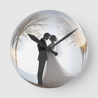 Relógio Redondo Tema de Casamento Romântico