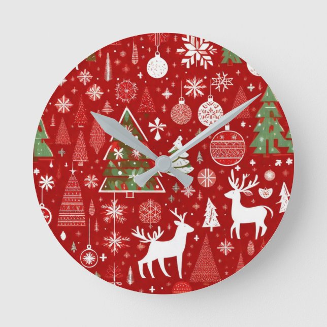 Relógio Redondo Tema de Natal Floco de neve (Frente)