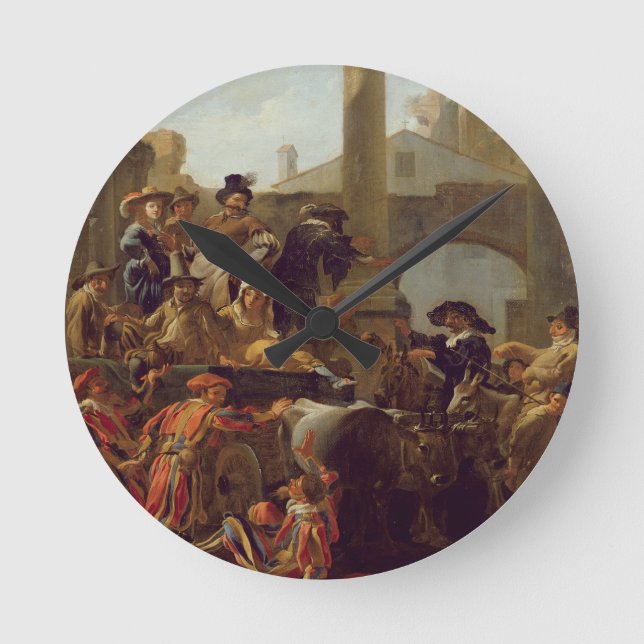 Relógio Redondo Tempo do carnaval em Roma, 1653 (óleo em canvas) (Frente)