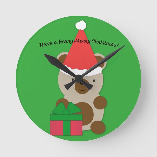 Relógio Redondo Tenha um Urso de Natal Feliz (Frente)