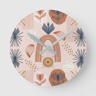 Relógio Redondo Terracotta Sunrise: Harmonia Boho, Rosa Bege