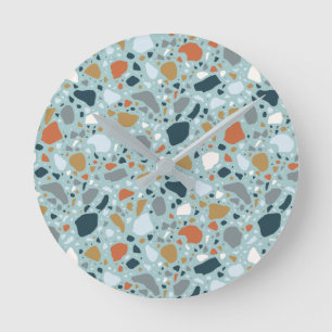 Relógio Redondo Terrazzo Em Azul