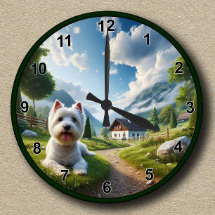 Relógio Redondo Terrier Branco de West Highland (Westie) personali