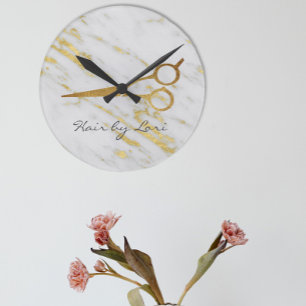 Relógio Redondo Tesoura de Mármore Dourado de Cabeleireiro Persona
