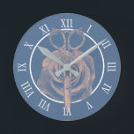 Relógio Redondo Tesoura Vintage e Rosa Flor Salão Azul<br><div class="desc">Tesoura Vintage & Rosa Flor,  Blocos de Salão Azul Dusty.</div>