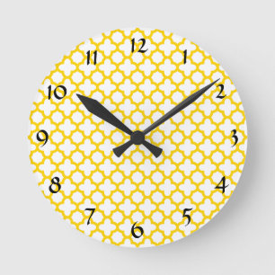 Relógio Redondo Teste padrão amarelo de Quatrefoil
