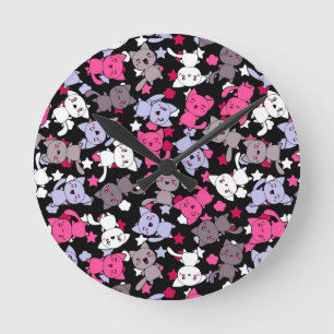 Relógio Redondo teste padrão com os gatos bonitos 3 do doodle do