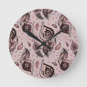 Relógio Redondo Teste padrão da pena do pavão