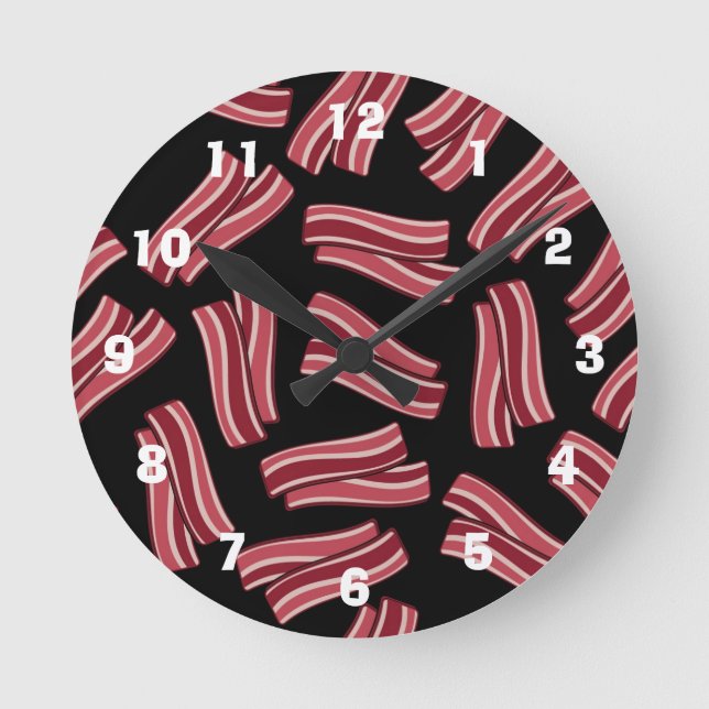 Relógio Redondo Teste padrão das tiras de bacon (Frente)