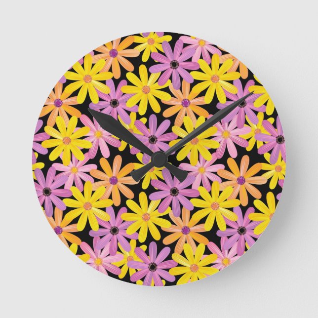Relógio Redondo Teste padrão de flores do Gerbera, fundo (Frente)