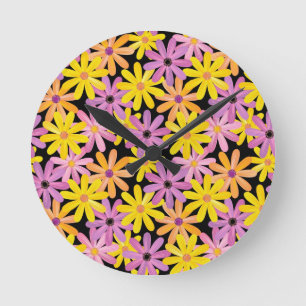 Relógio Redondo Teste padrão de flores do Gerbera, fundo