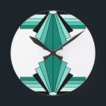 Relógio Redondo Teste padrão do art deco nos verdes<br><div class="desc">Padrões clássicos do art deco nos aquas,  nos verdes,  na hortelã e no preto</div>