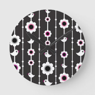 Relógio Redondo teste padrão do pássaro e de flores