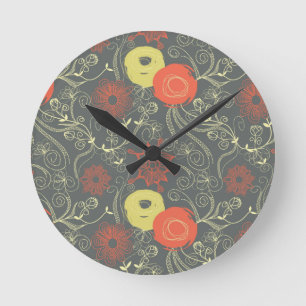 Relógio Redondo Teste padrão floral retro