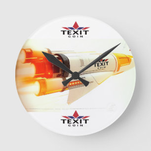 Relógio Redondo "TeXit Coin Rocket Ship com logotipo