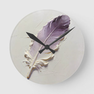 Relógio Redondo Textura 3D Impasto Pena Roxa Elegante Minimalista