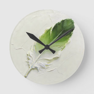 Relógio Redondo Textura 3D Impasto Pena Verde Elegante Moderna