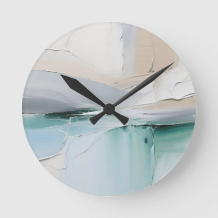 Relógio Redondo Textura Abstrata Turquesa Branca