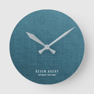 Relógio Redondo Textura de linho azul de Personalzied