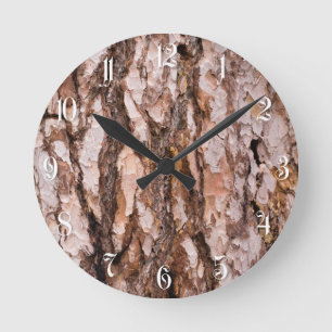 Relógio Redondo Textura do latido de pinheiro