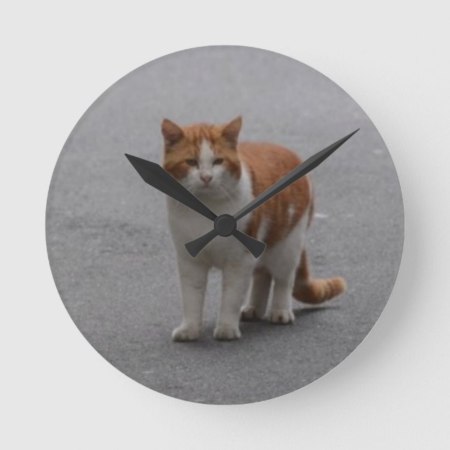 Relógio Redondo Thomas Ginger E Gata Branca (Frente)