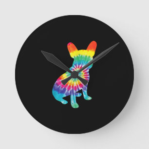 Relógio Redondo Tie Dye Hippie French Bulldog Gift For Dog Lover