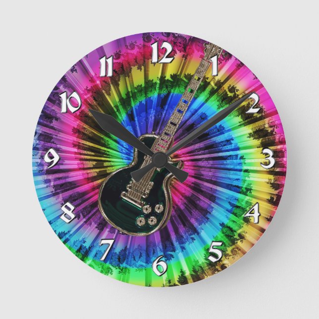 Relógio Redondo Tie Dye Swirl Música Elétrica Guitarra (Frente)