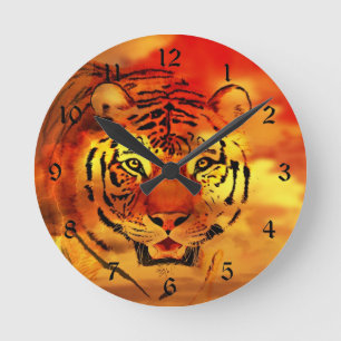 Relógio Redondo Tigre com o nascer do sol