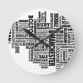 Relógio Redondo Tipo preto mapa de maior Manchester