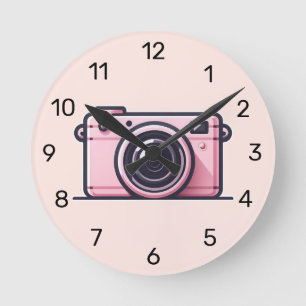 Relógio Redondo Tiro Fotográfico Cor-de-Rosa Tendência Câmera Foto