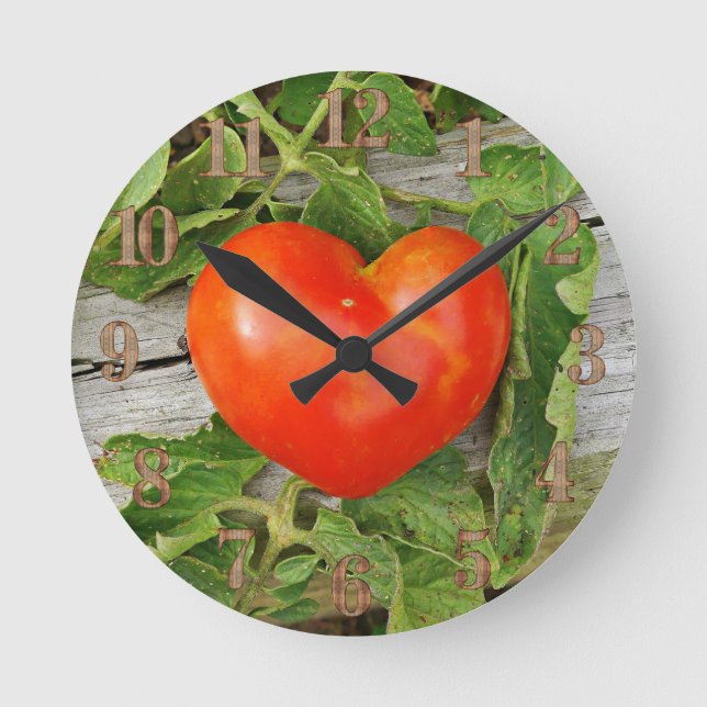 Relógio Redondo Tomate em Forma de Coração (Frente)