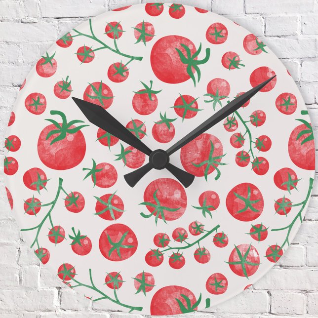 Relógio Redondo Tomate Watercolor Mediterrâneo (Fun watercolor tomato Mediterranean pattern wall clock)