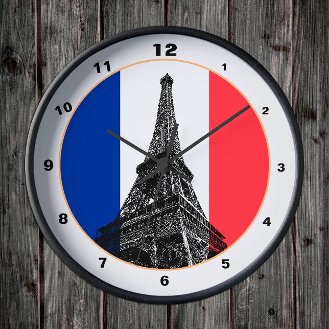 Relógio Redondo Torre Eiffel, Bandeira Francesa e França / decoraç (Criador carregado)