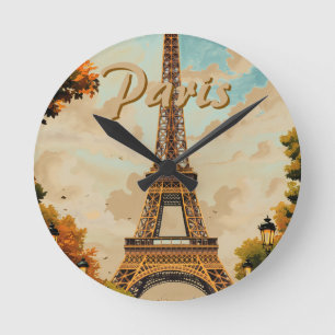 Relógio Redondo Torre Eiffel Paris Viagem Estilo Vintage Arte Retr
