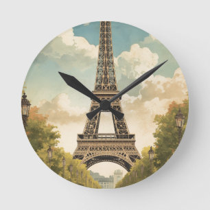 Relógio Redondo Torre Eiffel Paris Viagem Estilo Vintage Arte Retr