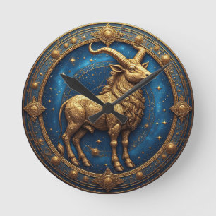 Relógio Redondo Touro Dourado Touro no Círculo Zodiacal Cósmico