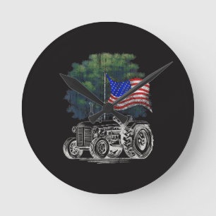 Relógio Redondo Trator de Agricultura Vintage Bandeira Americana P